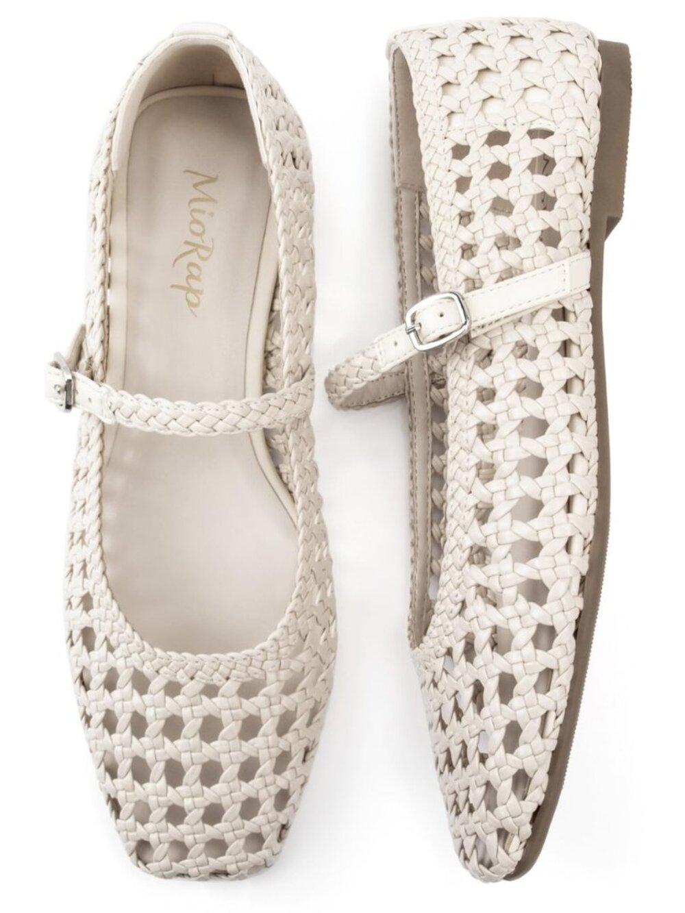 Woven Ballet Flats Shoes for Women Square Toe Mesh Mary Jane Flat with